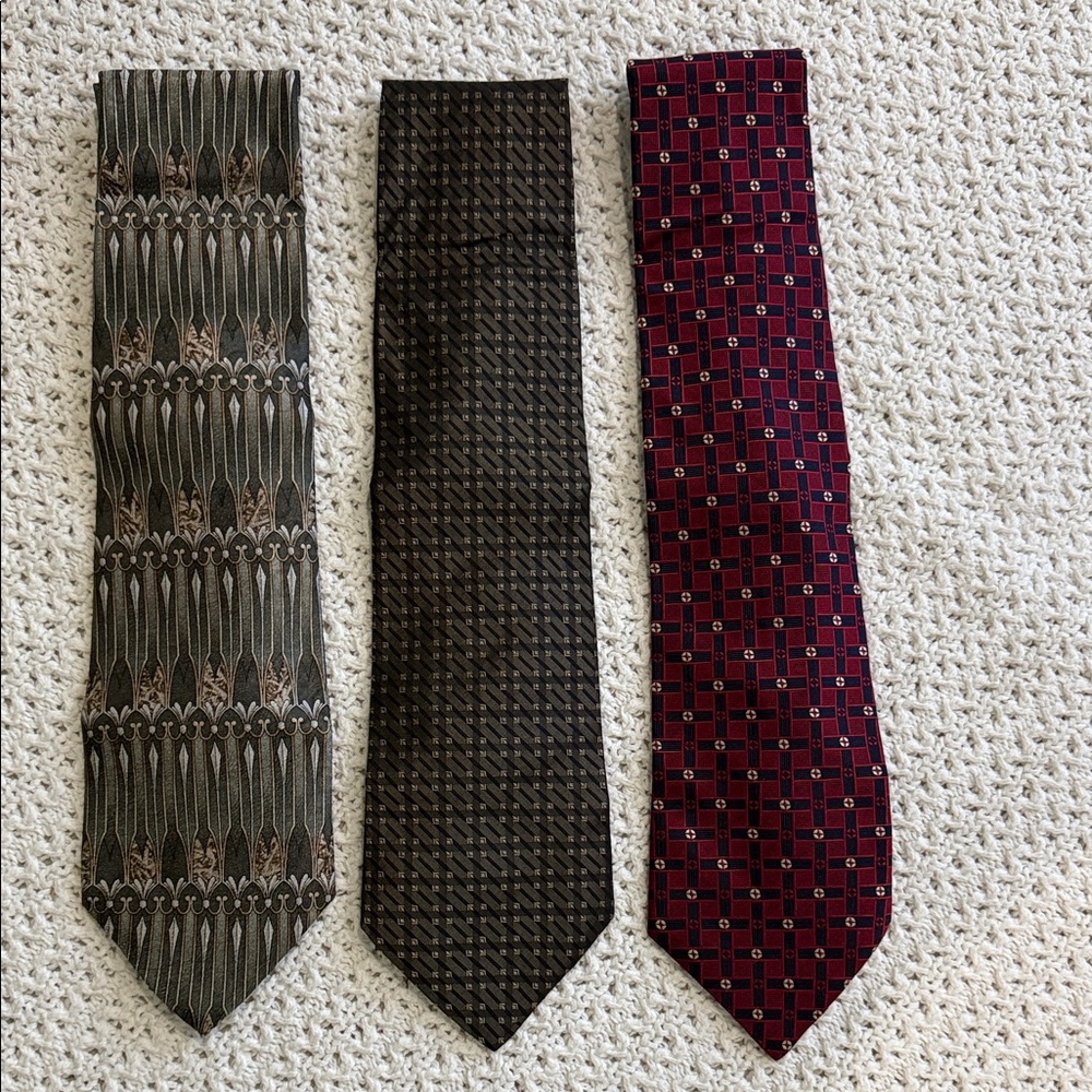 Stafford Men's Tie Set - Burgundy, Brown, and Olive 100% Silk 60”